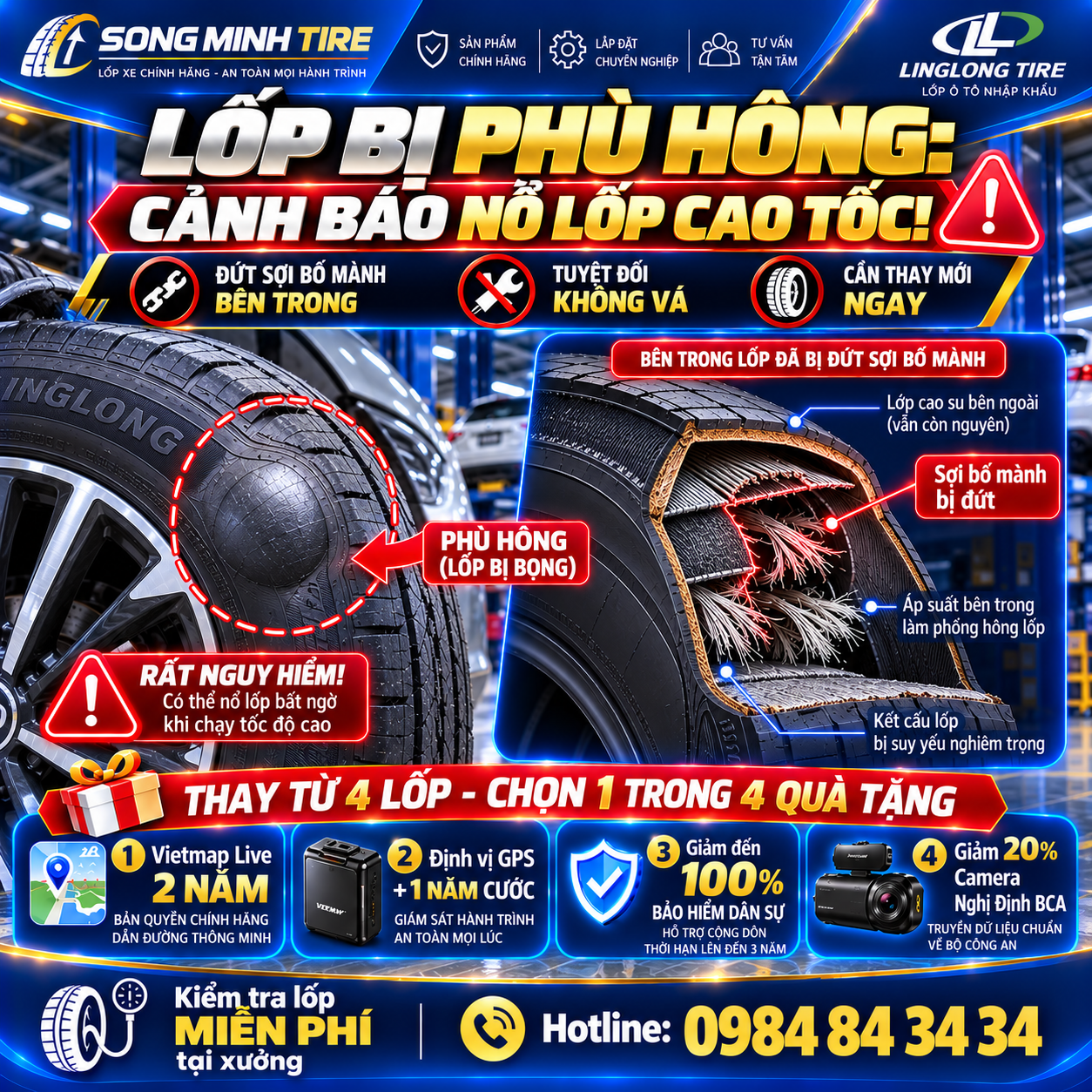Cảnh báo hiện tượng lốp xe bị phù hông chửa đẻ nguy cơ nổ lốp cao tốc tại Song Minh